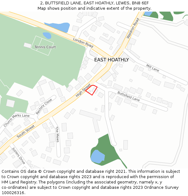 2, BUTTSFIELD LANE, EAST HOATHLY, LEWES, BN8 6EF: Location map and indicative extent of plot