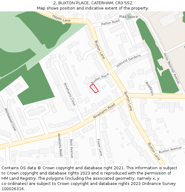 2, BUXTON PLACE, CATERHAM, CR3 5SZ: Location map and indicative extent of plot