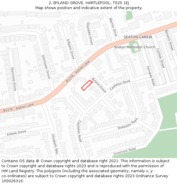 2, BYLAND GROVE, HARTLEPOOL, TS25 1EJ: Location map and indicative extent of plot
