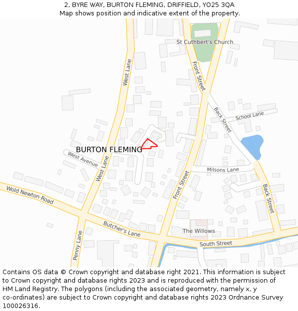 2, BYRE WAY, BURTON FLEMING, DRIFFIELD, YO25 3QA: Location map and indicative extent of plot