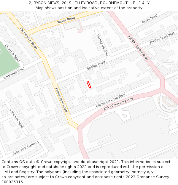 2, BYRON MEWS, 20, SHELLEY ROAD, BOURNEMOUTH, BH1 4HY: Location map and indicative extent of plot