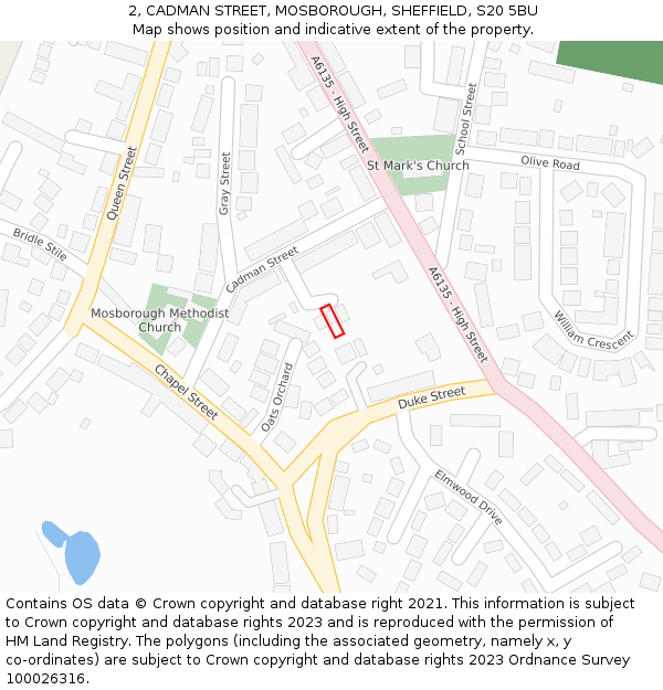 2, CADMAN STREET, MOSBOROUGH, SHEFFIELD, S20 5BU: Location map and indicative extent of plot