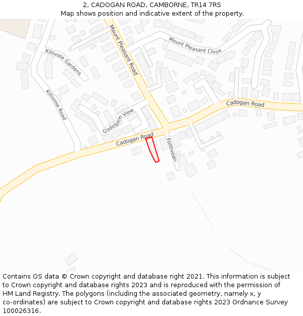 2, CADOGAN ROAD, CAMBORNE, TR14 7RS: Location map and indicative extent of plot