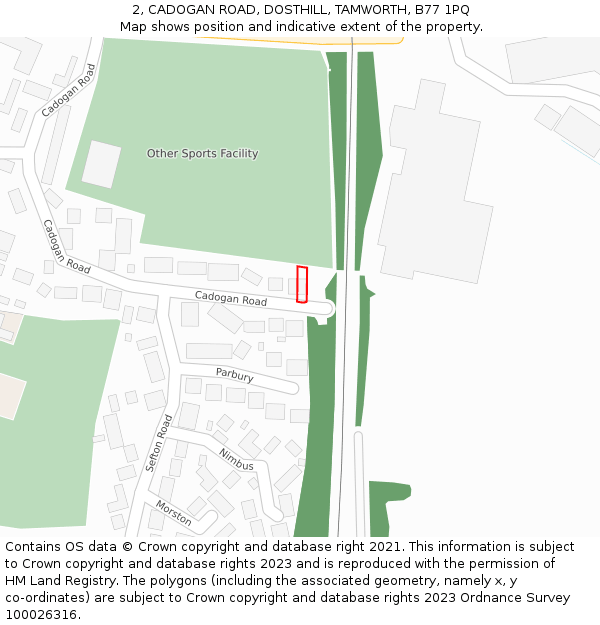 2, CADOGAN ROAD, DOSTHILL, TAMWORTH, B77 1PQ: Location map and indicative extent of plot