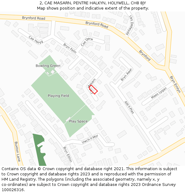 2, CAE MASARN, PENTRE HALKYN, HOLYWELL, CH8 8JY: Location map and indicative extent of plot