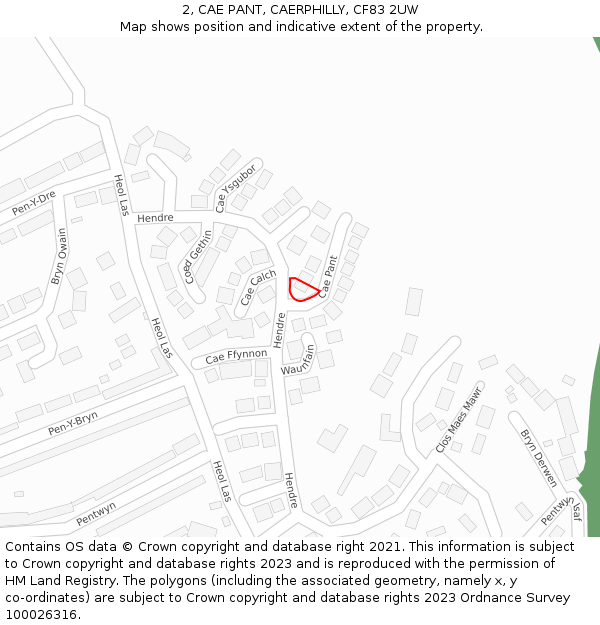 2, CAE PANT, CAERPHILLY, CF83 2UW: Location map and indicative extent of plot