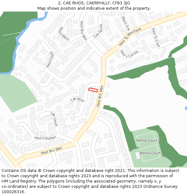 2, CAE RHOS, CAERPHILLY, CF83 3JG: Location map and indicative extent of plot