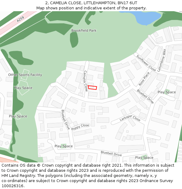 2, CAMELIA CLOSE, LITTLEHAMPTON, BN17 6UT: Location map and indicative extent of plot