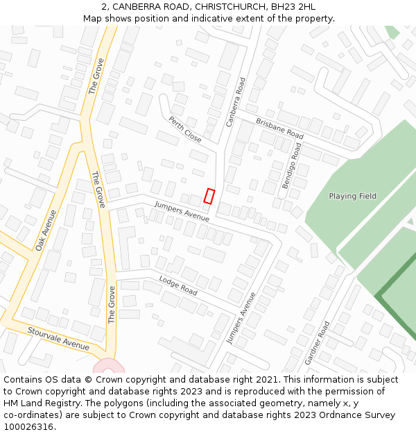 2, CANBERRA ROAD, CHRISTCHURCH, BH23 2HL: Location map and indicative extent of plot