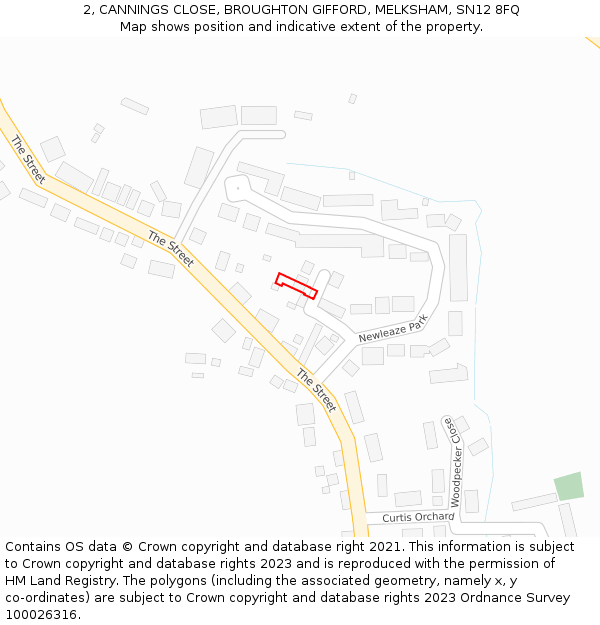 2, CANNINGS CLOSE, BROUGHTON GIFFORD, MELKSHAM, SN12 8FQ: Location map and indicative extent of plot