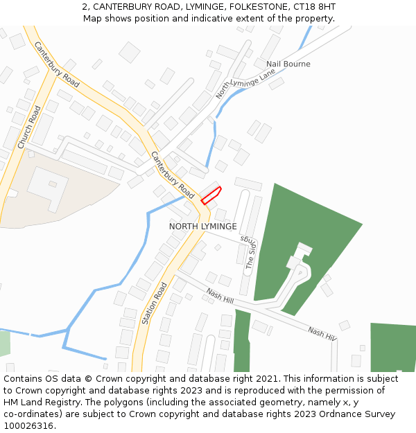 2, CANTERBURY ROAD, LYMINGE, FOLKESTONE, CT18 8HT: Location map and indicative extent of plot