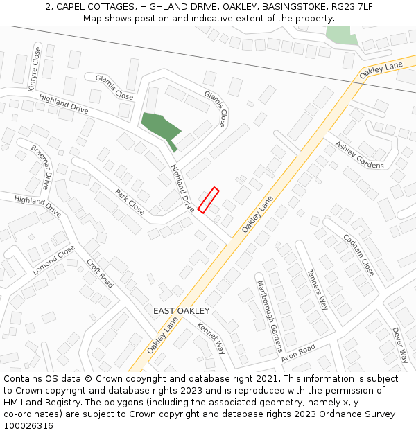 2, CAPEL COTTAGES, HIGHLAND DRIVE, OAKLEY, BASINGSTOKE, RG23 7LF: Location map and indicative extent of plot