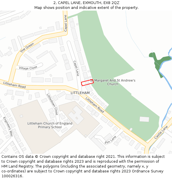 2, CAPEL LANE, EXMOUTH, EX8 2QZ: Location map and indicative extent of plot