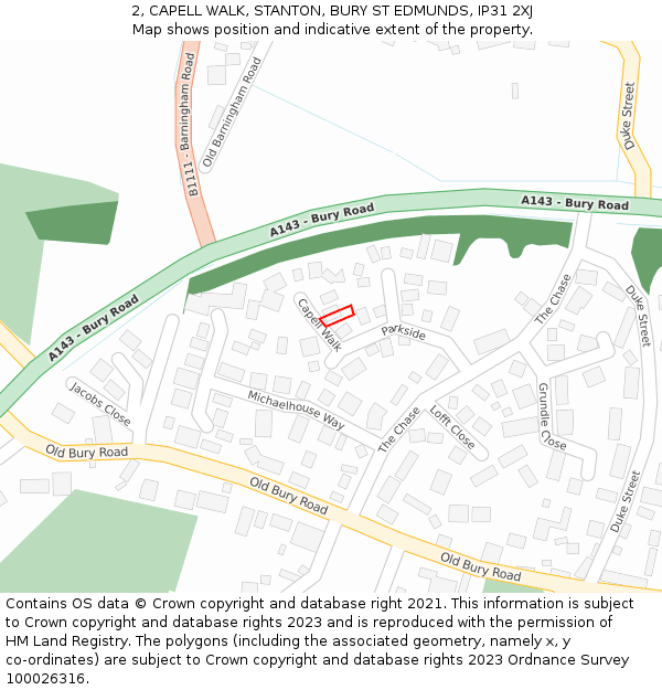 2, CAPELL WALK, STANTON, BURY ST EDMUNDS, IP31 2XJ: Location map and indicative extent of plot