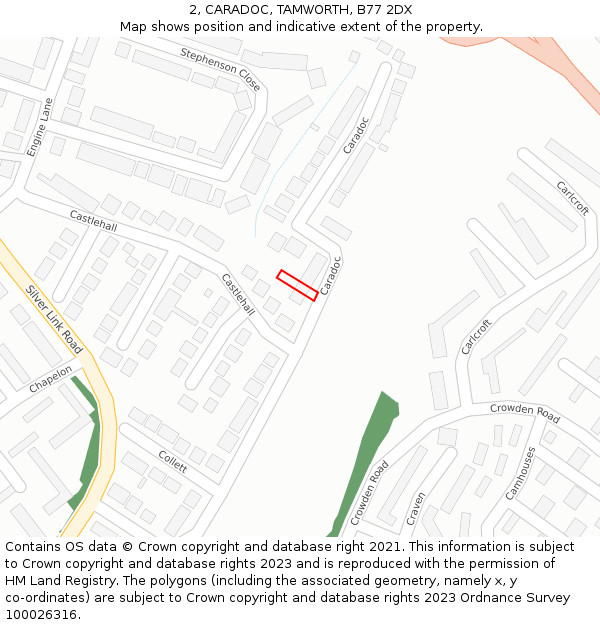 2, CARADOC, TAMWORTH, B77 2DX: Location map and indicative extent of plot