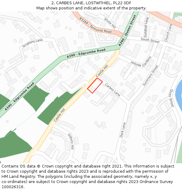 2, CARBES LANE, LOSTWITHIEL, PL22 0DF: Location map and indicative extent of plot