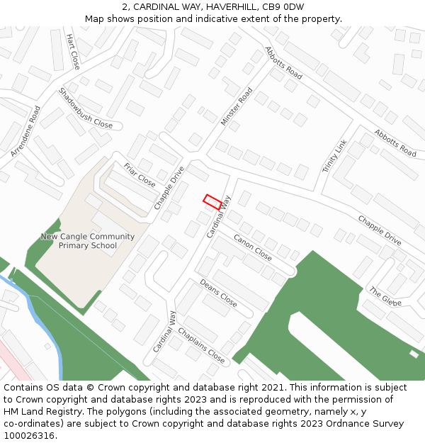 2, CARDINAL WAY, HAVERHILL, CB9 0DW: Location map and indicative extent of plot