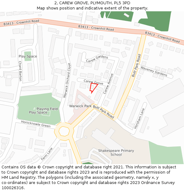 2, CAREW GROVE, PLYMOUTH, PL5 3PD: Location map and indicative extent of plot