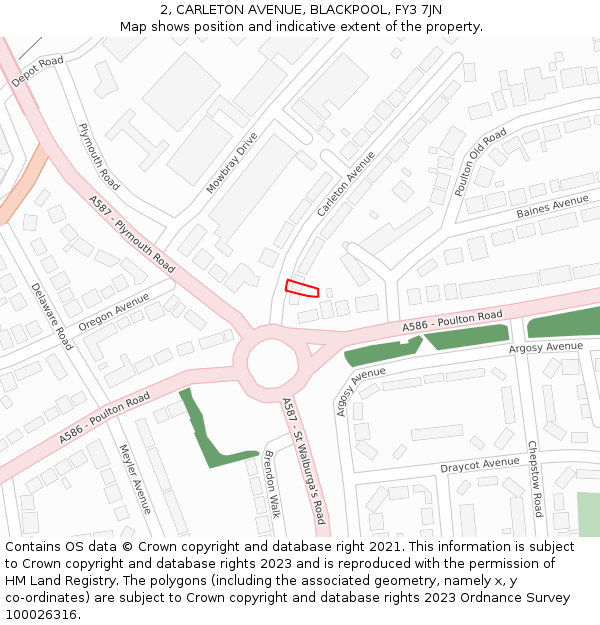 2, CARLETON AVENUE, BLACKPOOL, FY3 7JN: Location map and indicative extent of plot