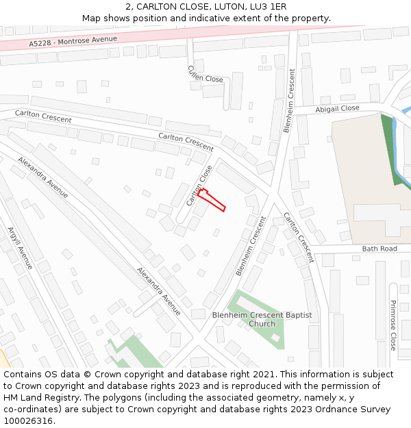 2, CARLTON CLOSE, LUTON, LU3 1ER: Location map and indicative extent of plot