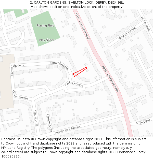 2, CARLTON GARDENS, SHELTON LOCK, DERBY, DE24 9EL: Location map and indicative extent of plot