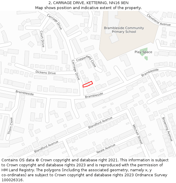 2, CARRIAGE DRIVE, KETTERING, NN16 9EN: Location map and indicative extent of plot
