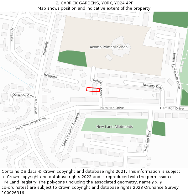 2, CARRICK GARDENS, YORK, YO24 4PF: Location map and indicative extent of plot