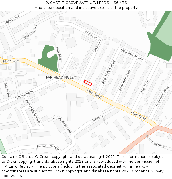 2, CASTLE GROVE AVENUE, LEEDS, LS6 4BS: Location map and indicative extent of plot