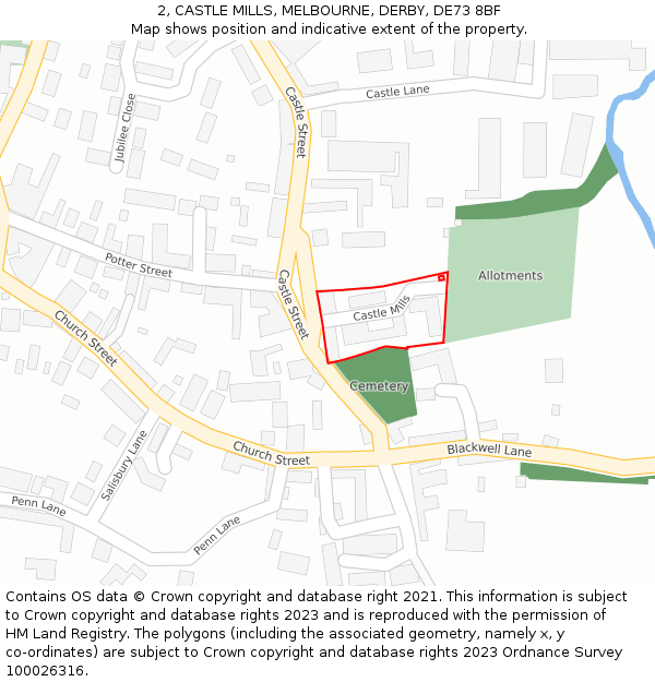 2, CASTLE MILLS, MELBOURNE, DERBY, DE73 8BF: Location map and indicative extent of plot