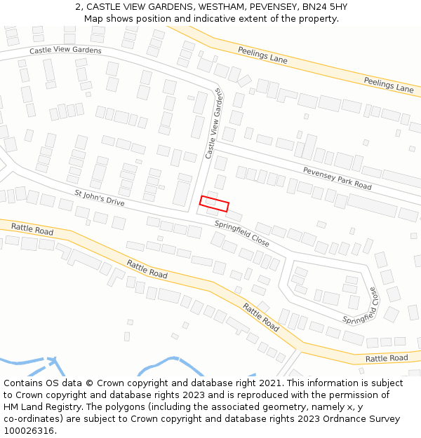 2, CASTLE VIEW GARDENS, WESTHAM, PEVENSEY, BN24 5HY: Location map and indicative extent of plot