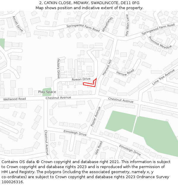 2, CATKIN CLOSE, MIDWAY, SWADLINCOTE, DE11 0FG: Location map and indicative extent of plot