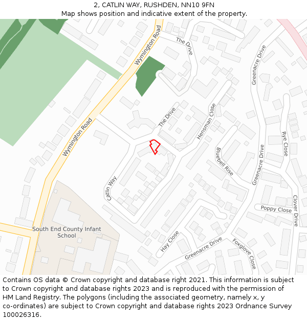 2, CATLIN WAY, RUSHDEN, NN10 9FN: Location map and indicative extent of plot