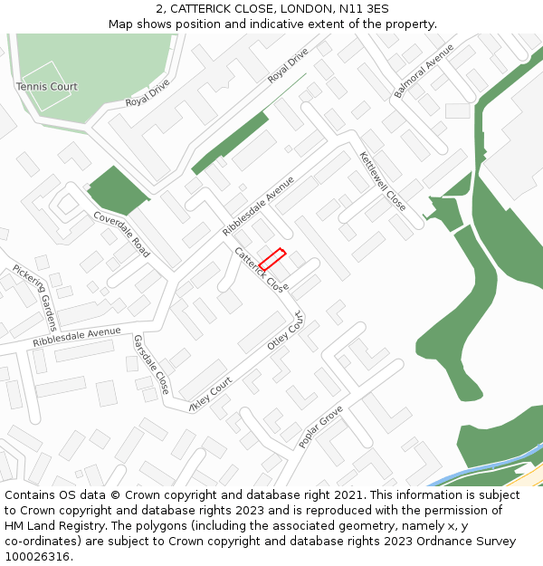 2, CATTERICK CLOSE, LONDON, N11 3ES: Location map and indicative extent of plot