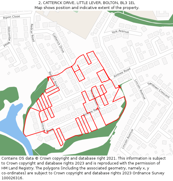 2, CATTERICK DRIVE, LITTLE LEVER, BOLTON, BL3 1EL: Location map and indicative extent of plot