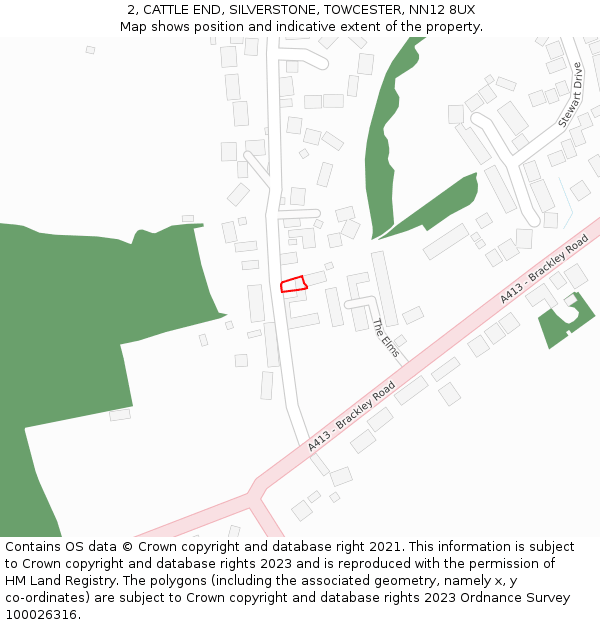 2, CATTLE END, SILVERSTONE, TOWCESTER, NN12 8UX: Location map and indicative extent of plot
