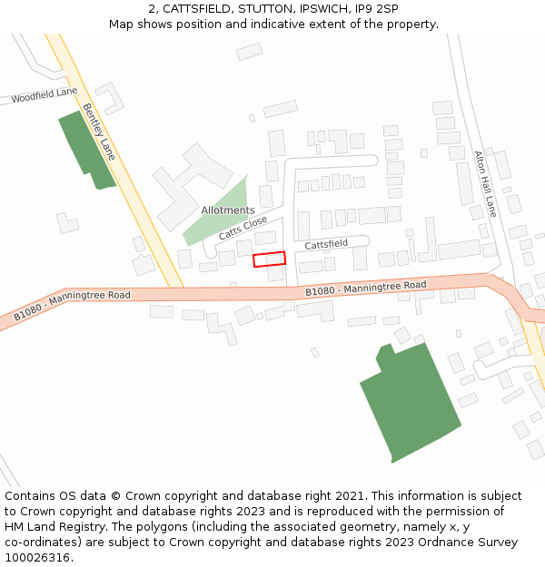 2, CATTSFIELD, STUTTON, IPSWICH, IP9 2SP: Location map and indicative extent of plot