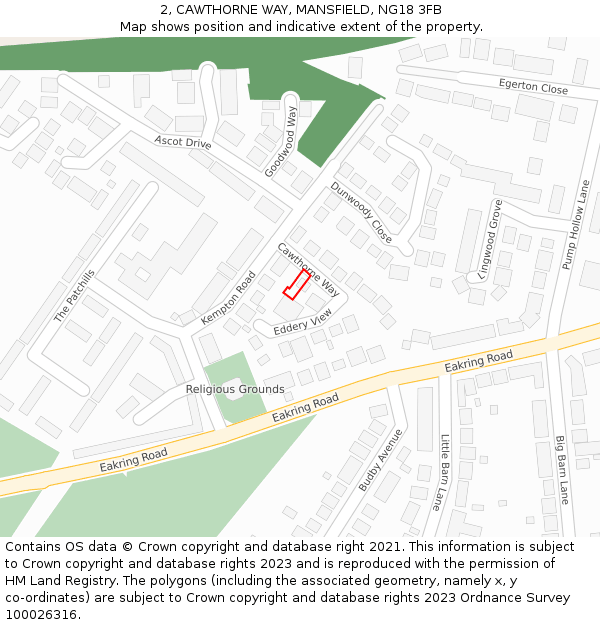 2, CAWTHORNE WAY, MANSFIELD, NG18 3FB: Location map and indicative extent of plot