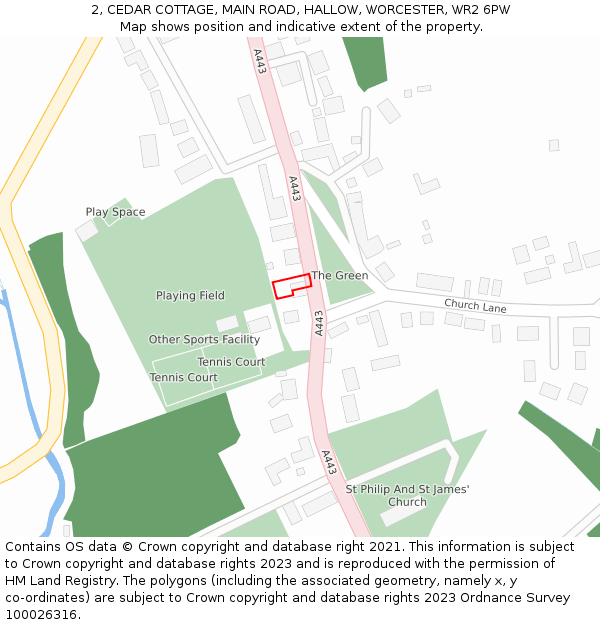 2, CEDAR COTTAGE, MAIN ROAD, HALLOW, WORCESTER, WR2 6PW: Location map and indicative extent of plot