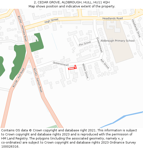 2, CEDAR GROVE, ALDBROUGH, HULL, HU11 4QH: Location map and indicative extent of plot