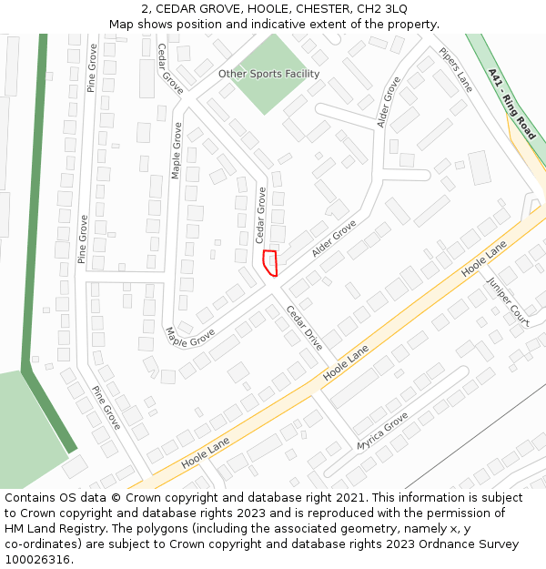 2, CEDAR GROVE, HOOLE, CHESTER, CH2 3LQ: Location map and indicative extent of plot