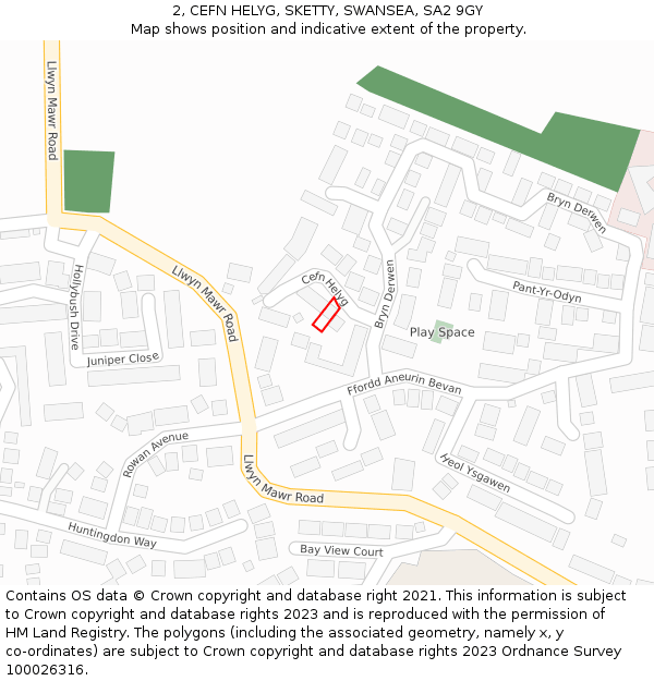 2, CEFN HELYG, SKETTY, SWANSEA, SA2 9GY: Location map and indicative extent of plot