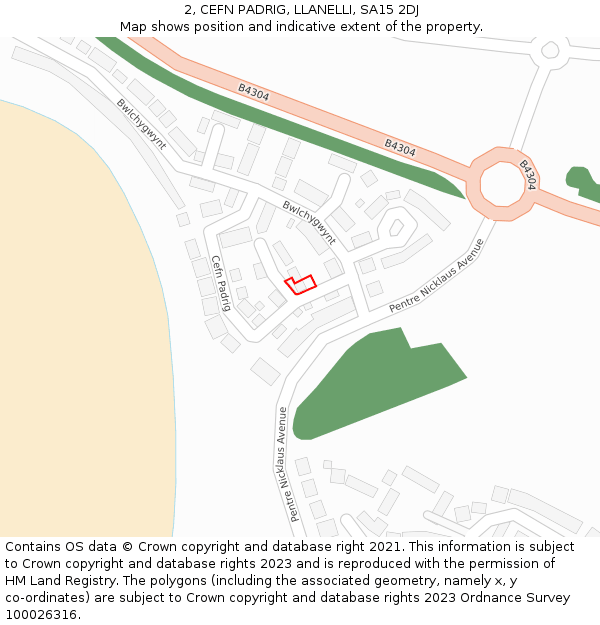 2, CEFN PADRIG, LLANELLI, SA15 2DJ: Location map and indicative extent of plot