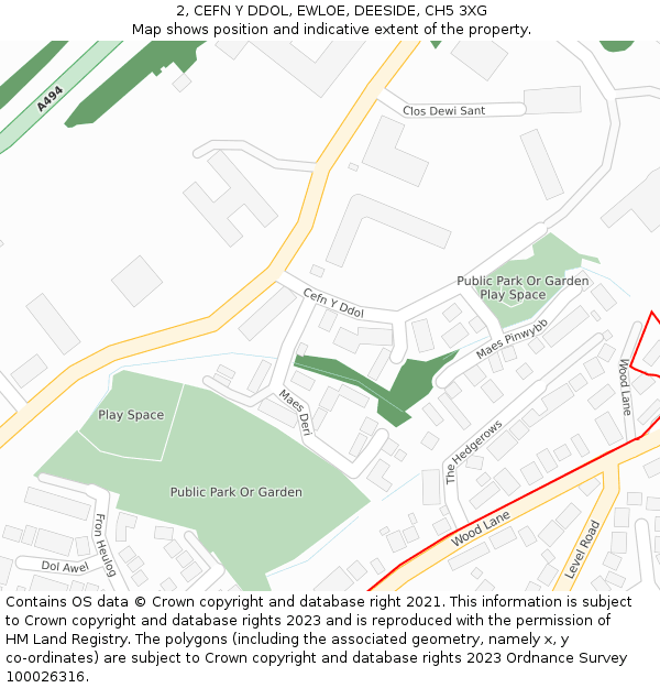 2, CEFN Y DDOL, EWLOE, DEESIDE, CH5 3XG: Location map and indicative extent of plot