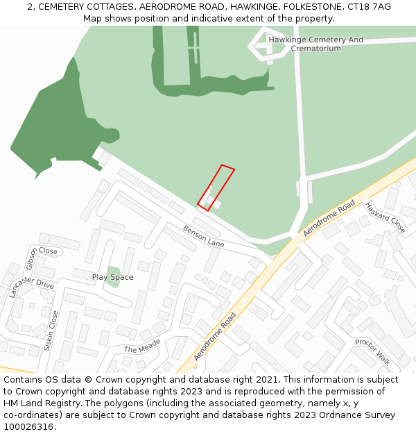 2, CEMETERY COTTAGES, AERODROME ROAD, HAWKINGE, FOLKESTONE, CT18 7AG: Location map and indicative extent of plot