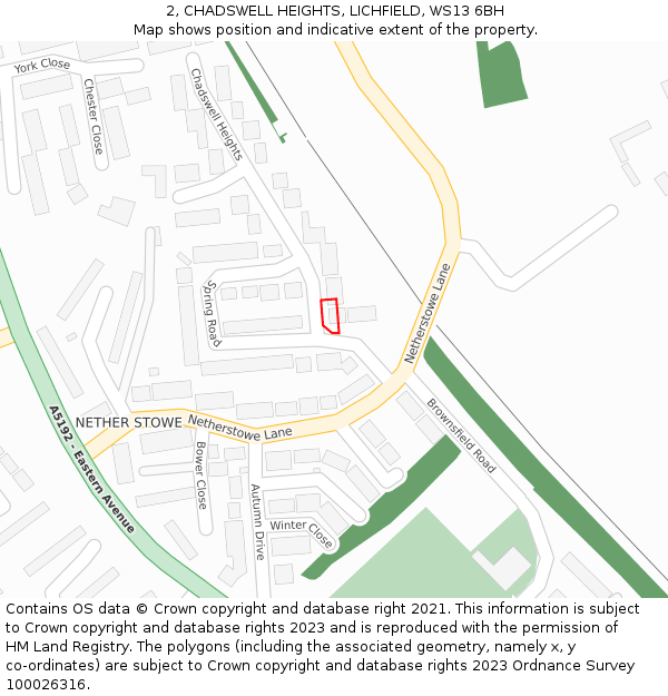 2, CHADSWELL HEIGHTS, LICHFIELD, WS13 6BH: Location map and indicative extent of plot