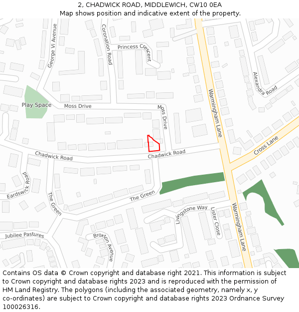 2, CHADWICK ROAD, MIDDLEWICH, CW10 0EA: Location map and indicative extent of plot