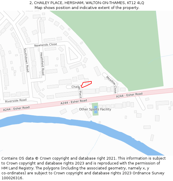 2, CHAILEY PLACE, HERSHAM, WALTON-ON-THAMES, KT12 4LQ: Location map and indicative extent of plot