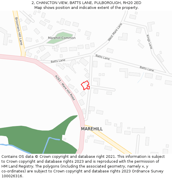 2, CHANCTON VIEW, BATTS LANE, PULBOROUGH, RH20 2ED: Location map and indicative extent of plot