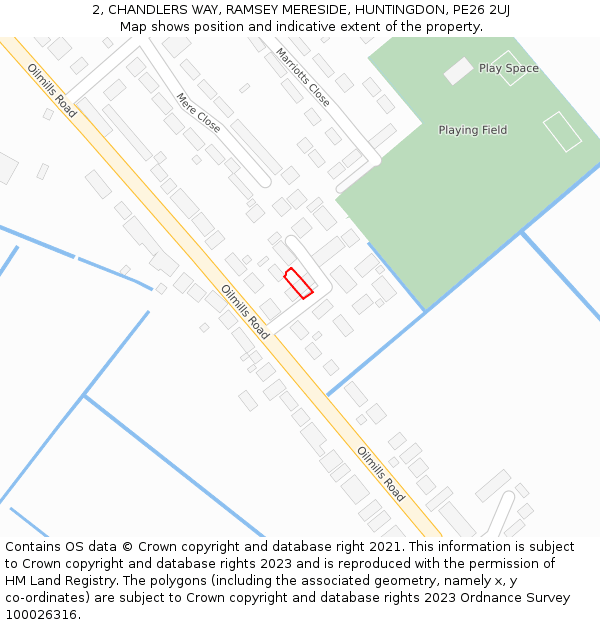 2, CHANDLERS WAY, RAMSEY MERESIDE, HUNTINGDON, PE26 2UJ: Location map and indicative extent of plot