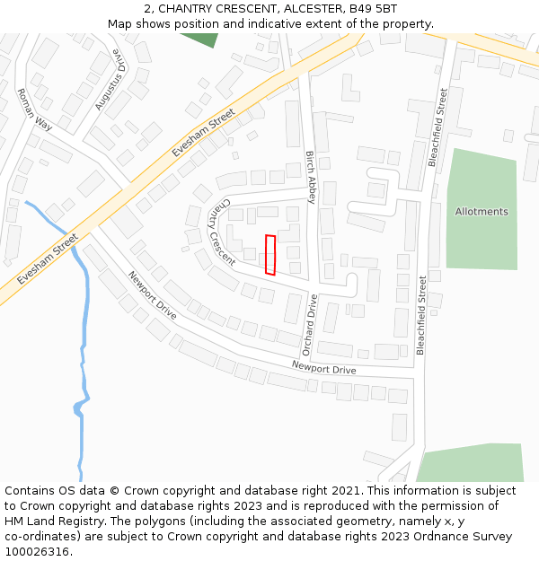2, CHANTRY CRESCENT, ALCESTER, B49 5BT: Location map and indicative extent of plot